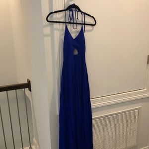 Royal blue pleated maxi dress for weddings prom
